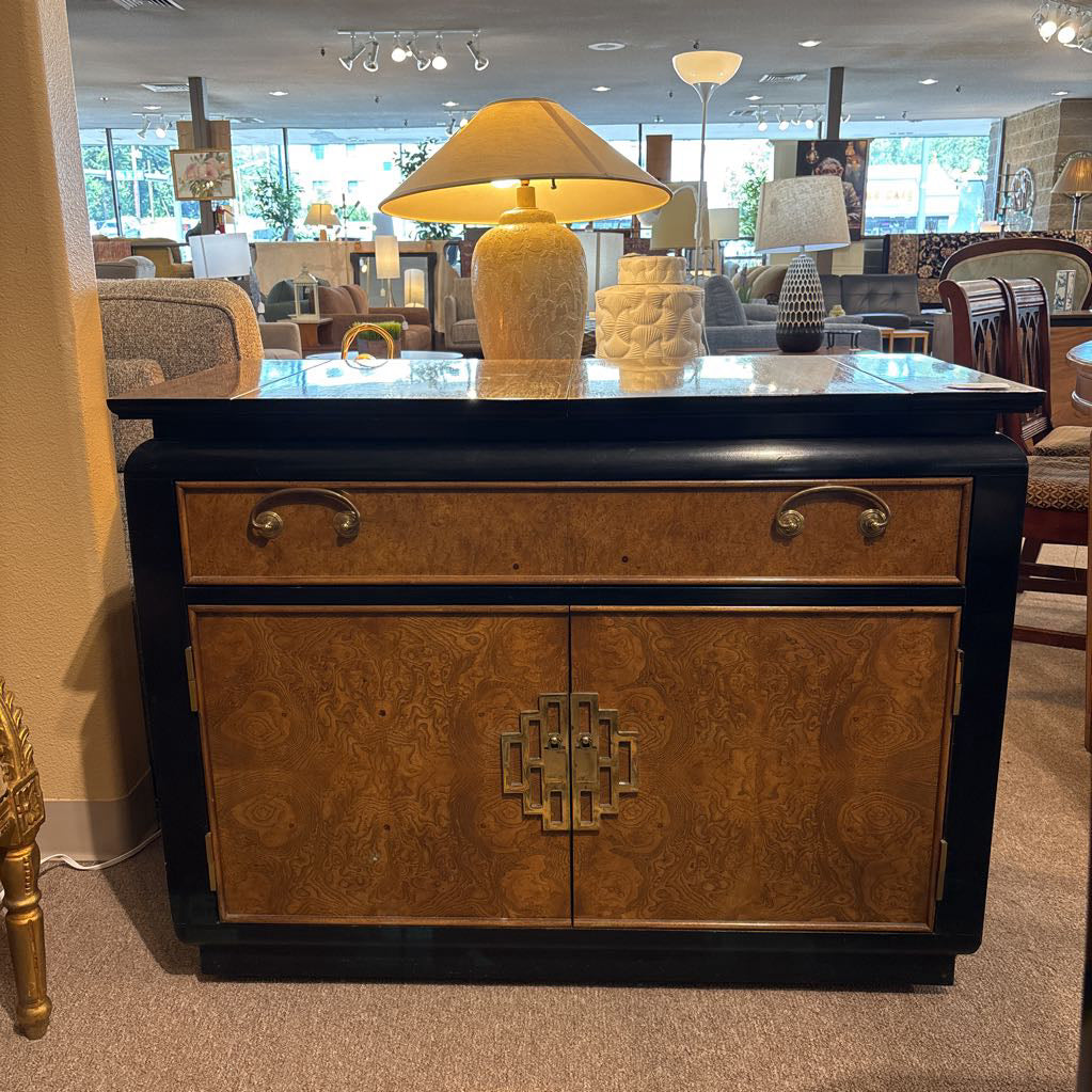 Chin Hua Burled Wood & Black Lacquer Bar Sideboard C BAR SERVERS