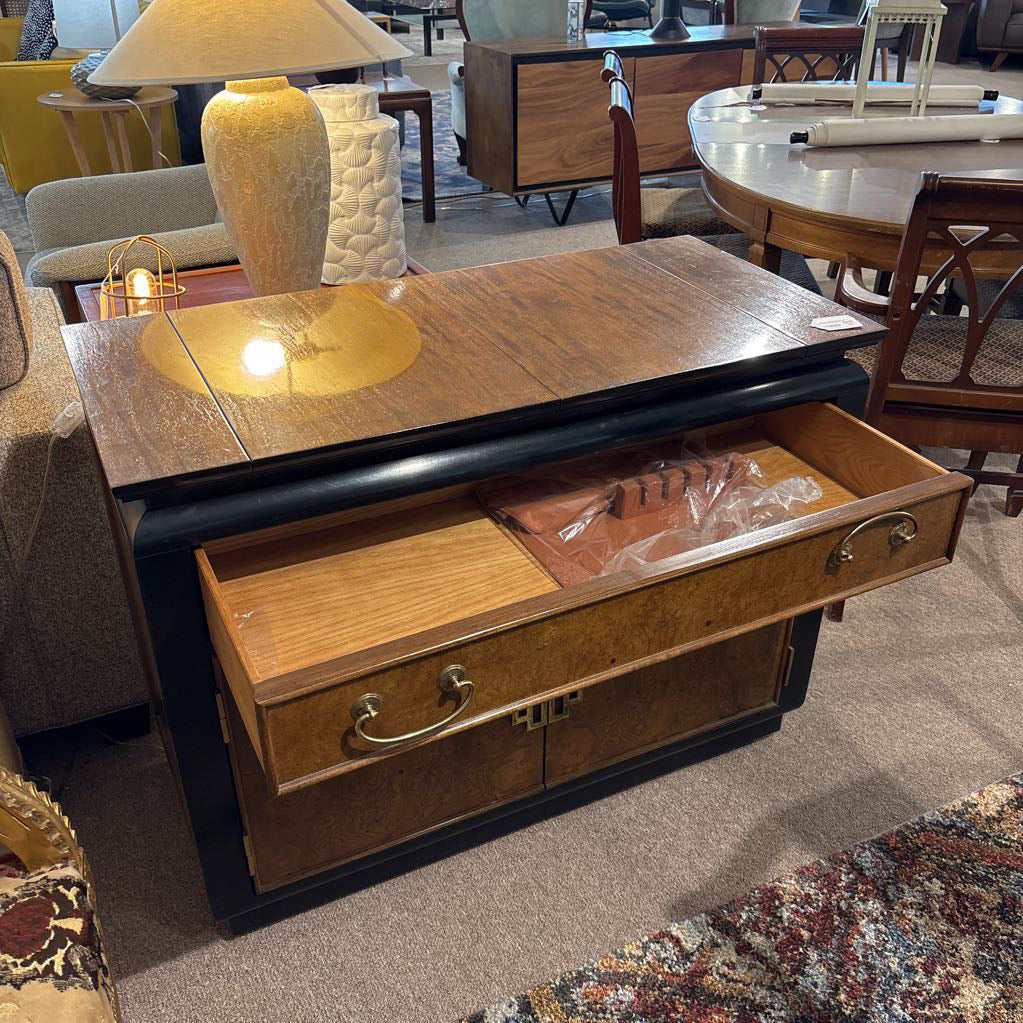 Chin Hua Burled Wood & Black Lacquer Bar Sideboard C BAR SERVERS