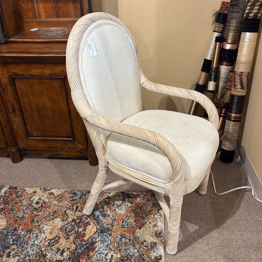 Twisted Rattan Coastal Whitewash Accent Chair