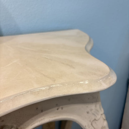 Ornate Carved Faux Stone Demilune Console Table