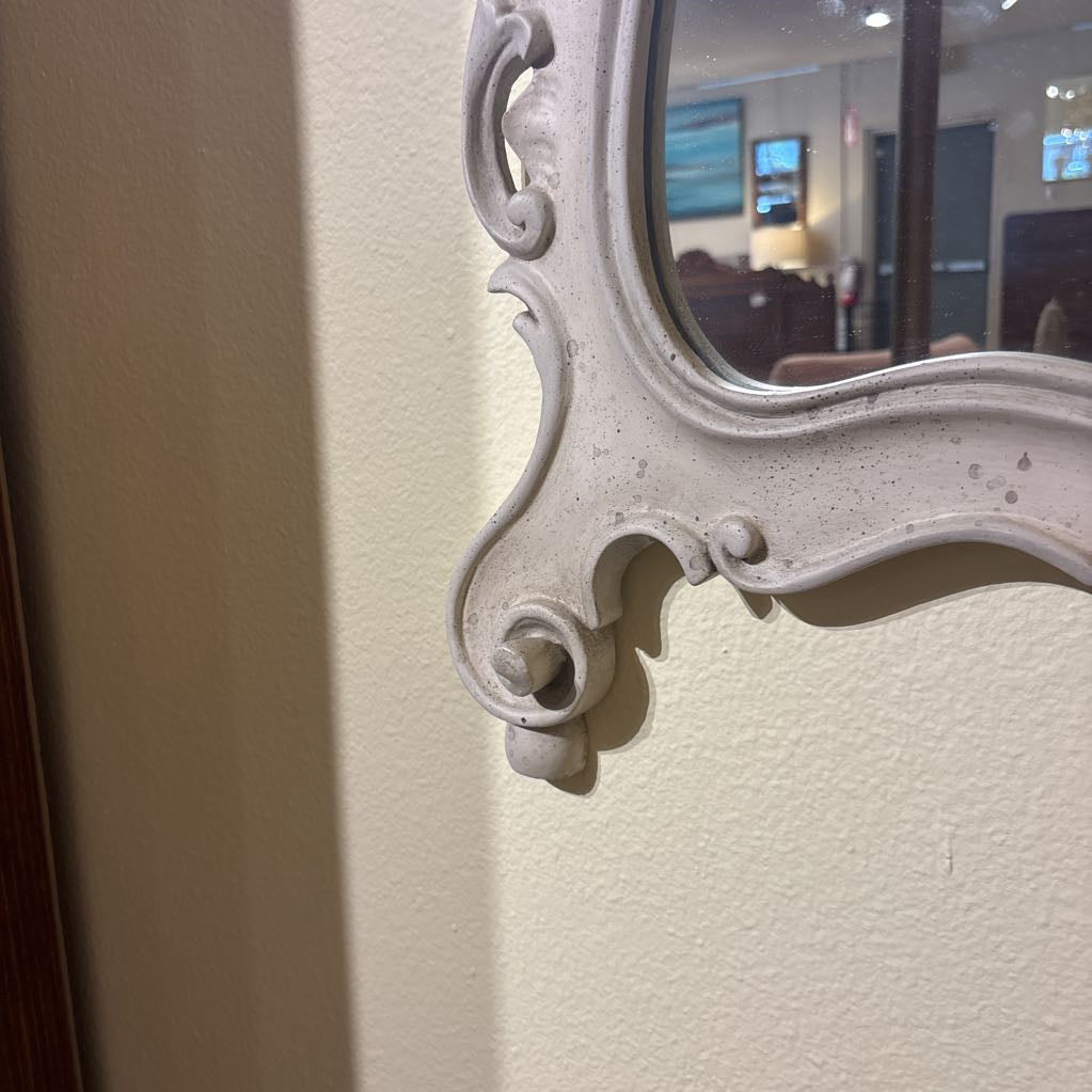 Ornate Carved White Wash Mirror