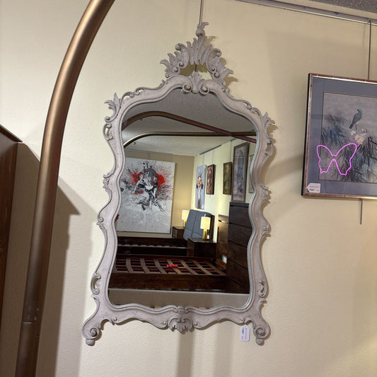 Ornate Carved White Wash Mirror