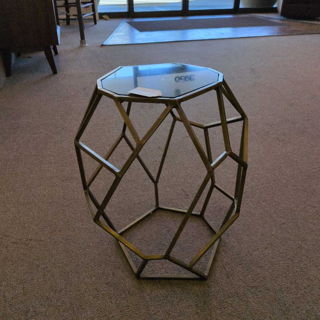 Deco Geometric Brass & Black End Table