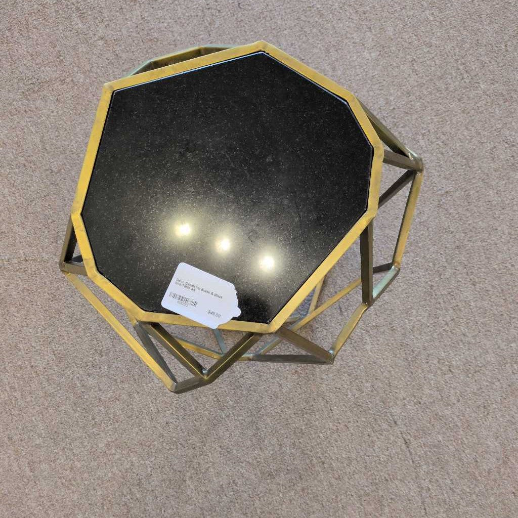 Deco Geometric Brass & Black End Table