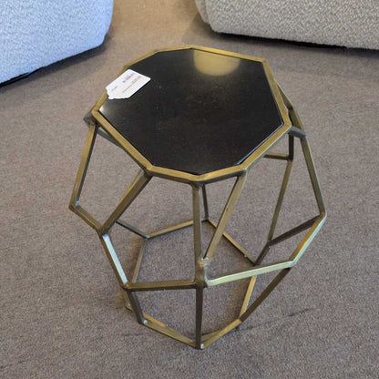 Deco Geometric Brass & Black End Table