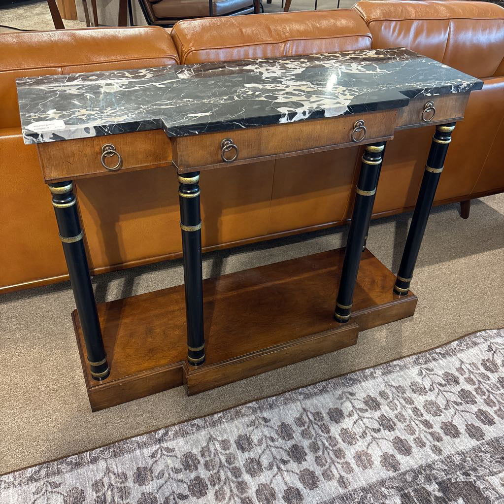 Black Stone Top 1 Drawer Console Table