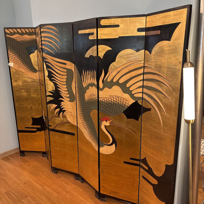 Gilded Crane 6 Panel Folding Screen