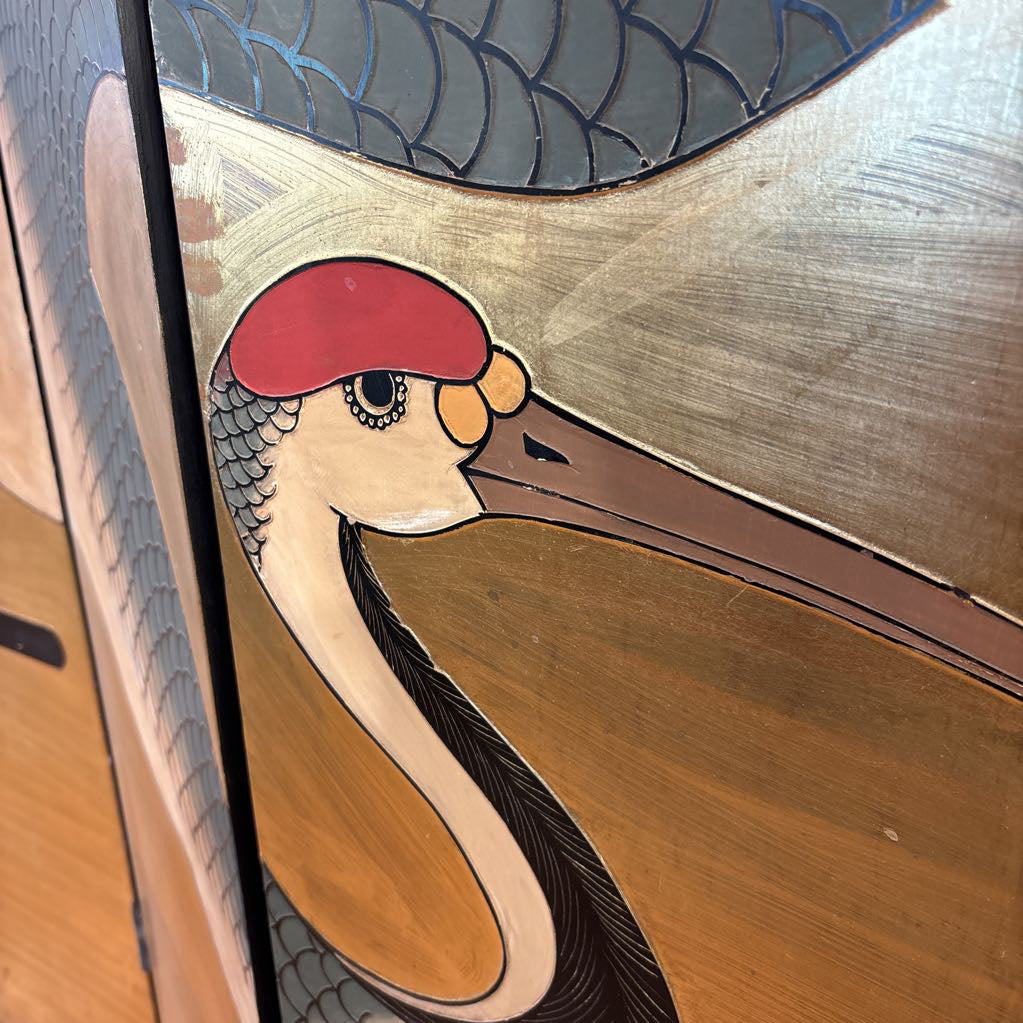 Gilded Crane 6 Panel Folding Screen