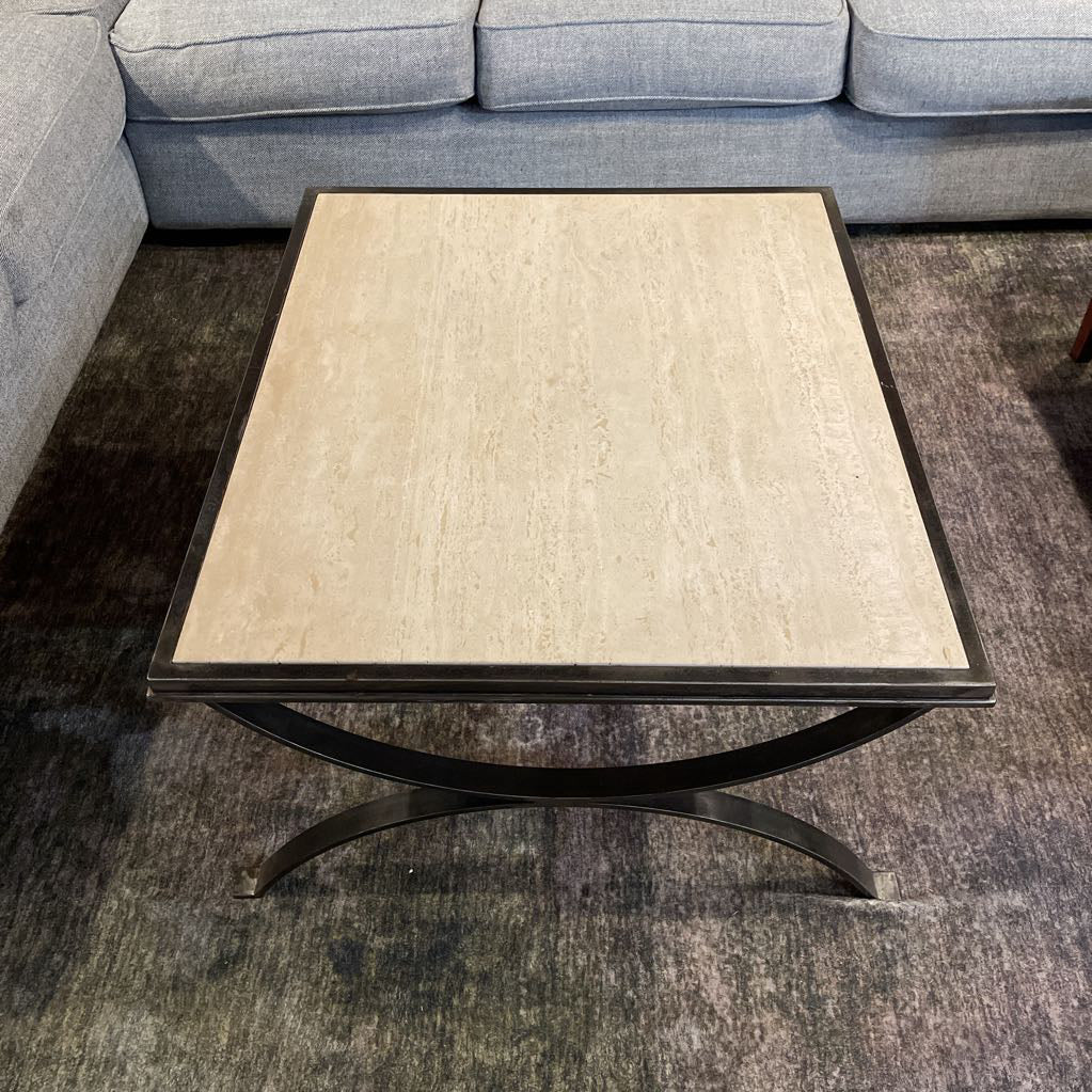 Jensen Design Travertine & Steel Square Coffee Table