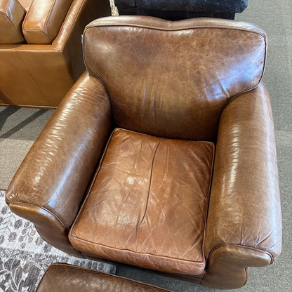 Mitchell Gold Chestnut Leather Club Chair + Ottoman