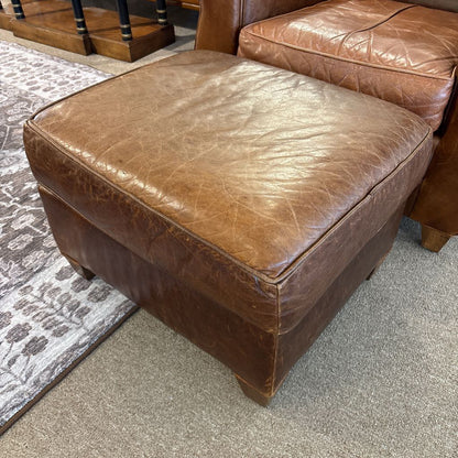 Mitchell Gold Chestnut Leather Club Chair + Ottoman