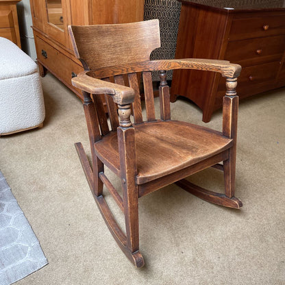 Oak Craftsman Style Rocking Chair with Turned Wood Accents