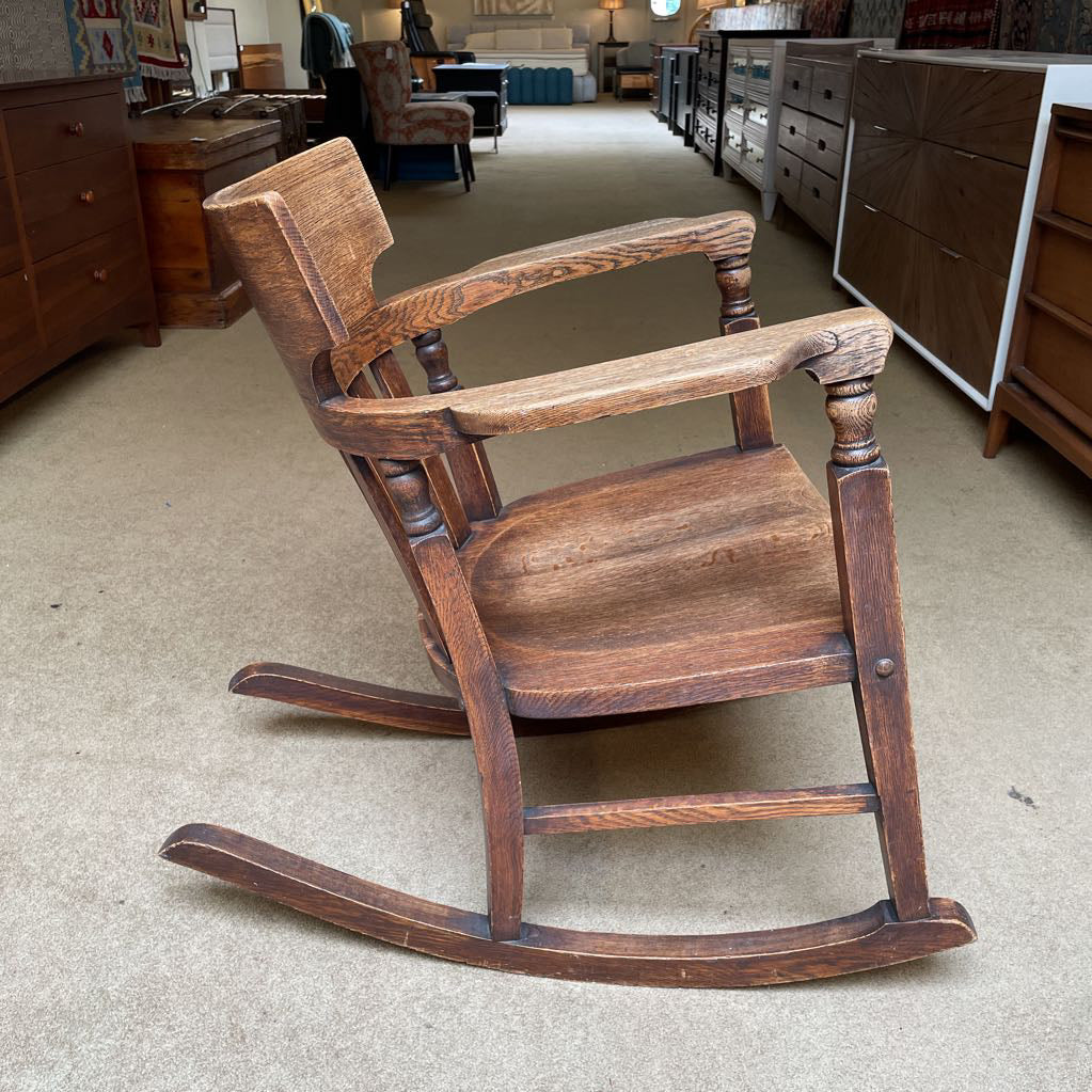 Oak Craftsman Style Rocking Chair with Turned Wood Accents