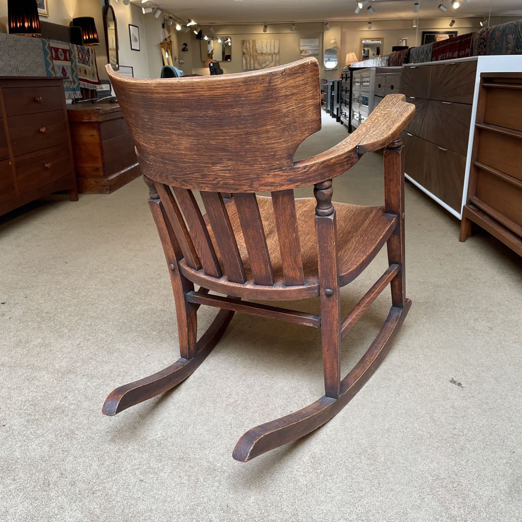 Oak Craftsman Style Rocking Chair with Turned Wood Accents