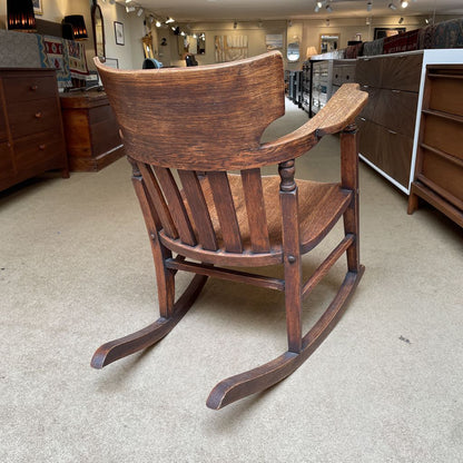 Oak Craftsman Style Rocking Chair with Turned Wood Accents
