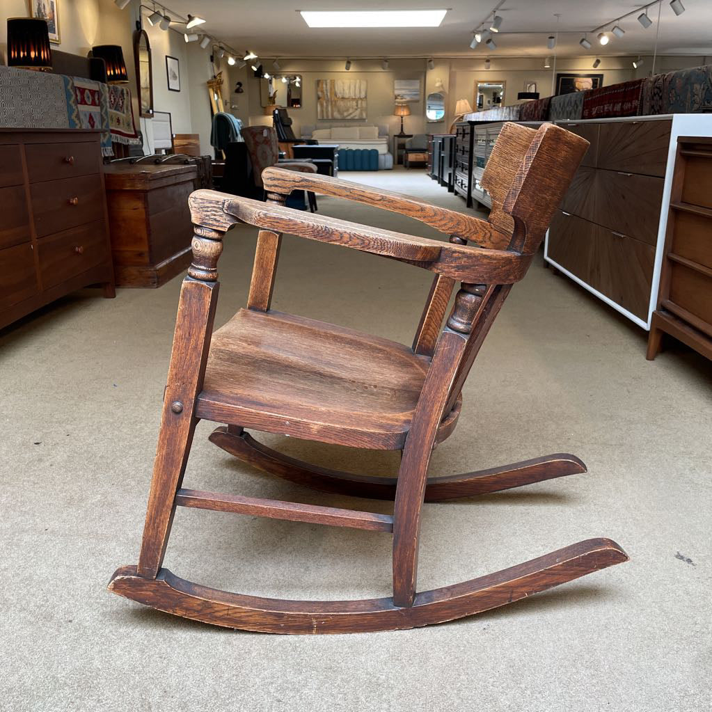 Oak Craftsman Style Rocking Chair with Turned Wood Accents