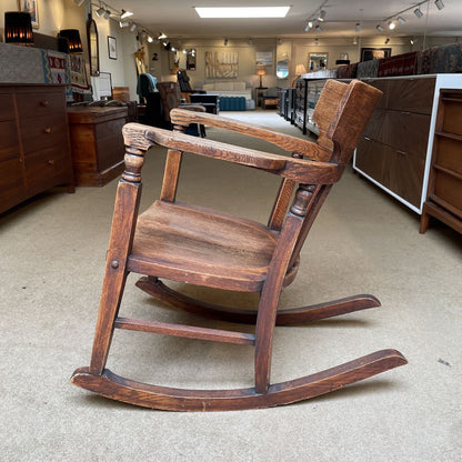 Oak Craftsman Style Rocking Chair with Turned Wood Accents