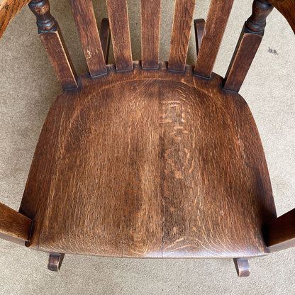 Oak Craftsman Style Rocking Chair with Turned Wood Accents