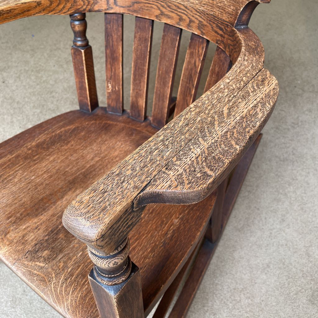 Oak Craftsman Style Rocking Chair with Turned Wood Accents