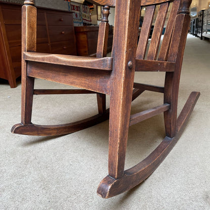 Oak Craftsman Style Rocking Chair with Turned Wood Accents