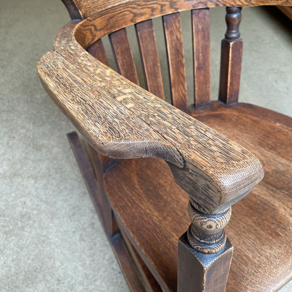 Oak Craftsman Style Rocking Chair with Turned Wood Accents