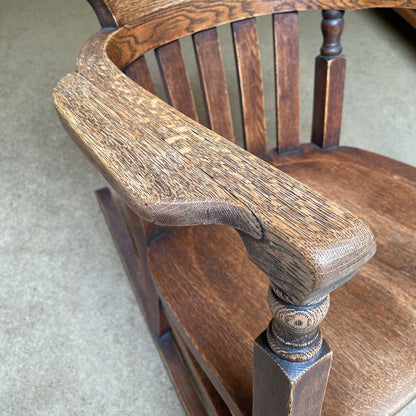 Oak Craftsman Style Rocking Chair with Turned Wood Accents