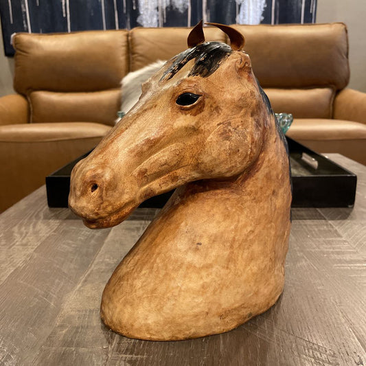 Carved Horse Head with Leather Ears UNIQUE FINDS