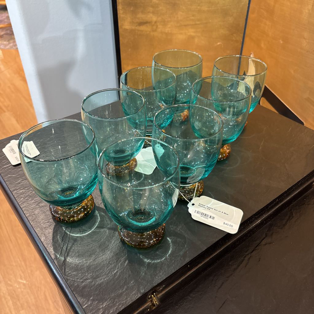 Amber Based Set of 8 Blue Glasses