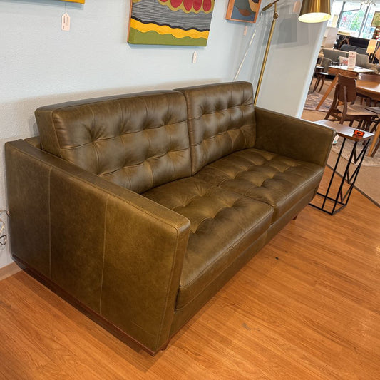 Edith Green Leather Sofa