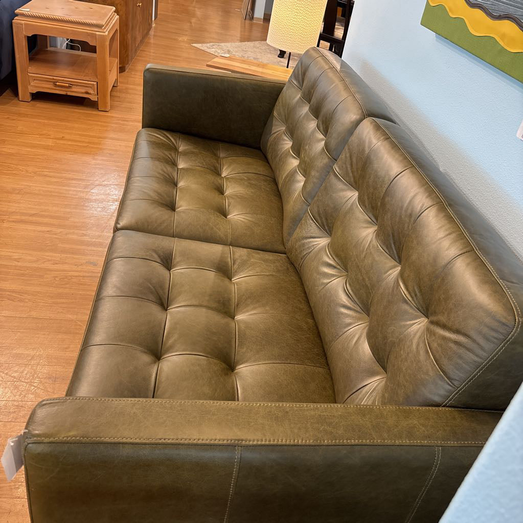 Edith Green Leather Sofa
