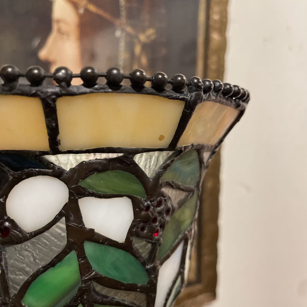 Stained Glass Lamp with Curly Wrought Iron Base
