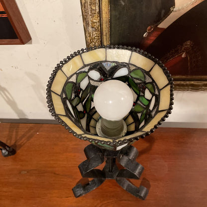 Stained Glass Lamp with Curly Wrought Iron Base