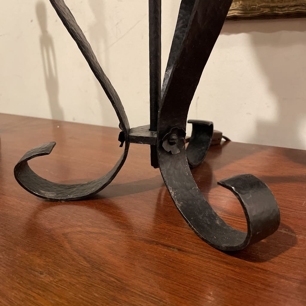 Stained Glass Lamp with Curly Wrought Iron Base