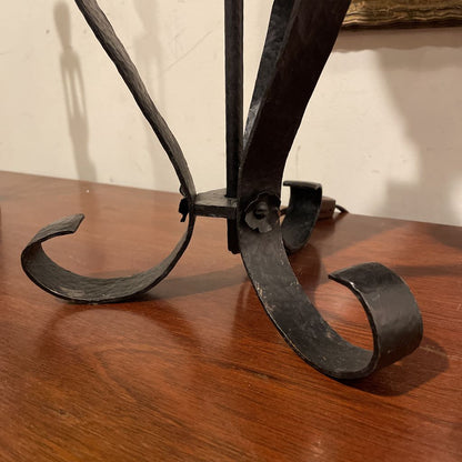 Stained Glass Lamp with Curly Wrought Iron Base