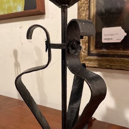 Stained Glass Lamp with Curly Wrought Iron Base