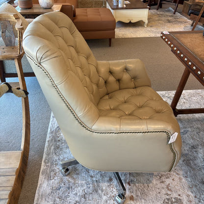 Cream Leather Tufted Upholstery Office Chair