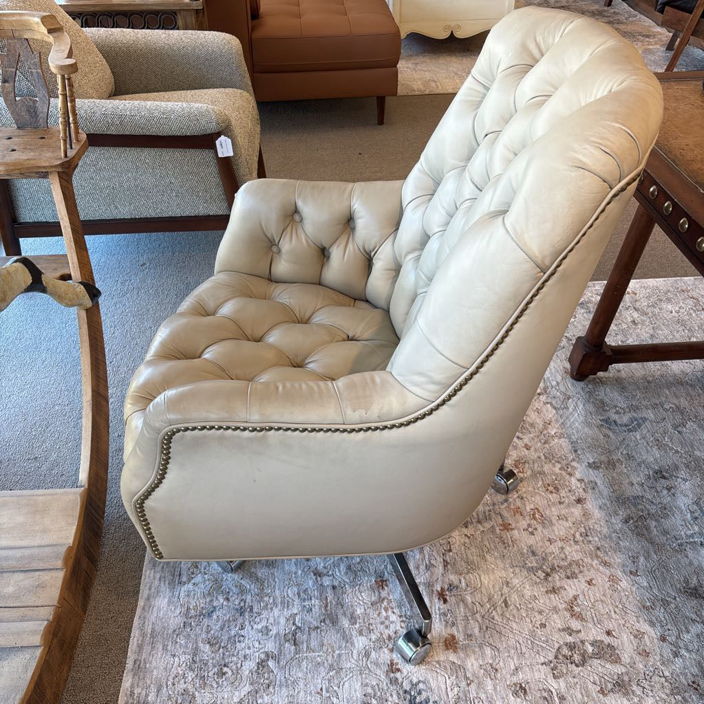 Cream Leather Tufted Upholstery Office Chair