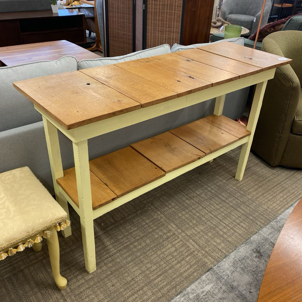 Shabby Chic Yellow Base Wood Plank Console Table