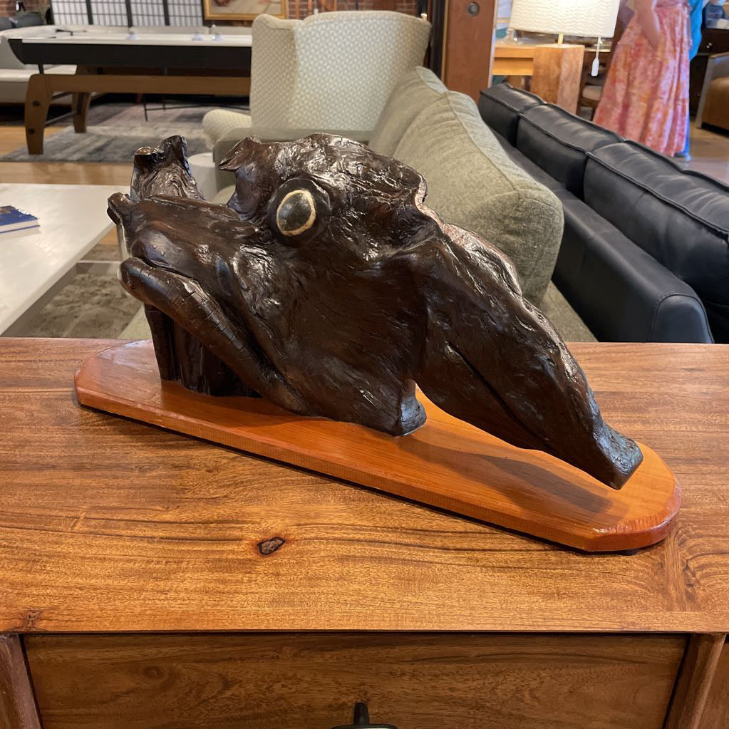 Driftwood Raven Sculpture on Stand
