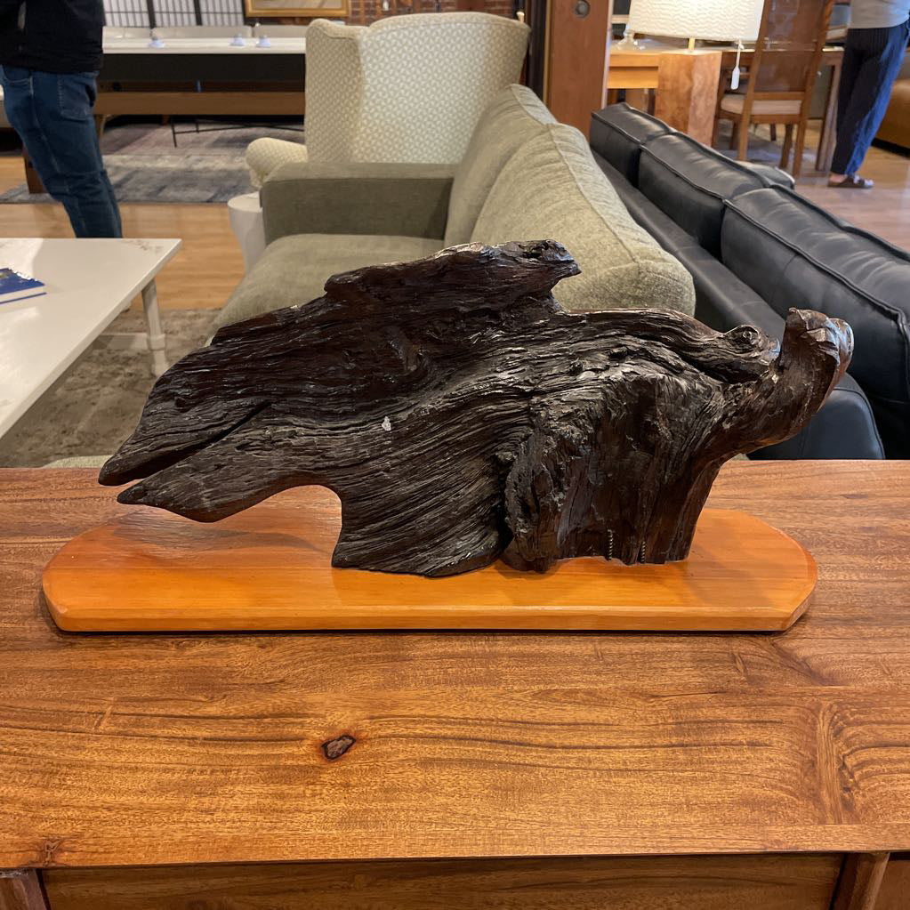 Driftwood Raven Sculpture on Stand