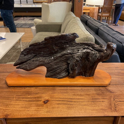 Driftwood Raven Sculpture on Stand