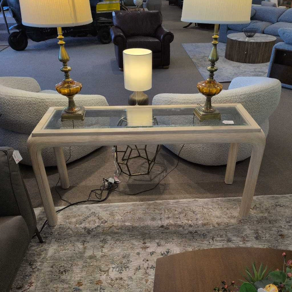 Coastal Curved Legs Glass Top Console Table
