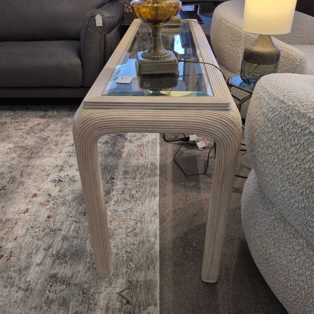 Coastal Curved Legs Glass Top Console Table