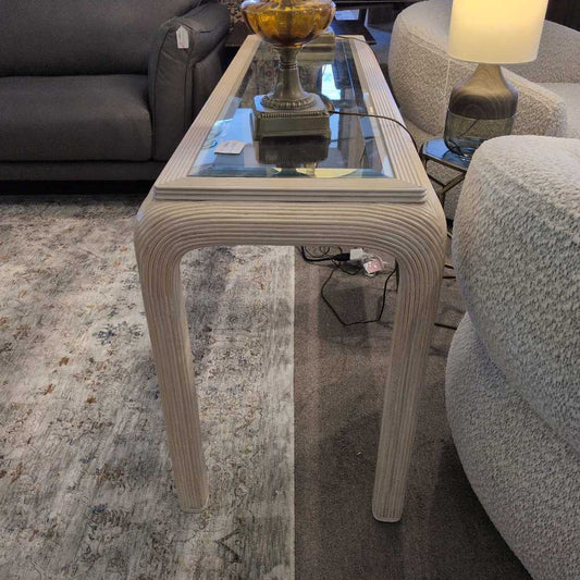 Coastal Curved Legs Glass Top Console Table