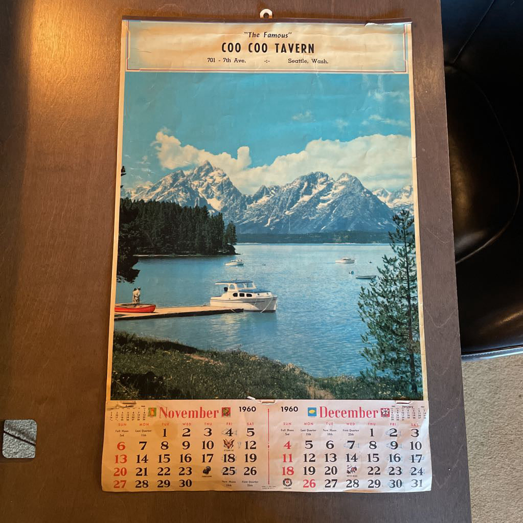 Vintage Seattle Coo Coo Tavern Calendar UNIQUE FINDS