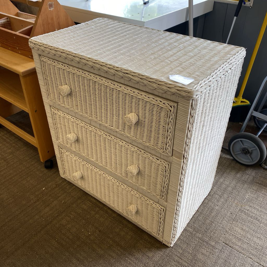 White Wicker Three Drawer Chest