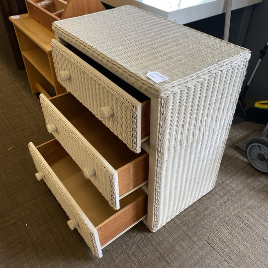 White Wicker Three Drawer Chest