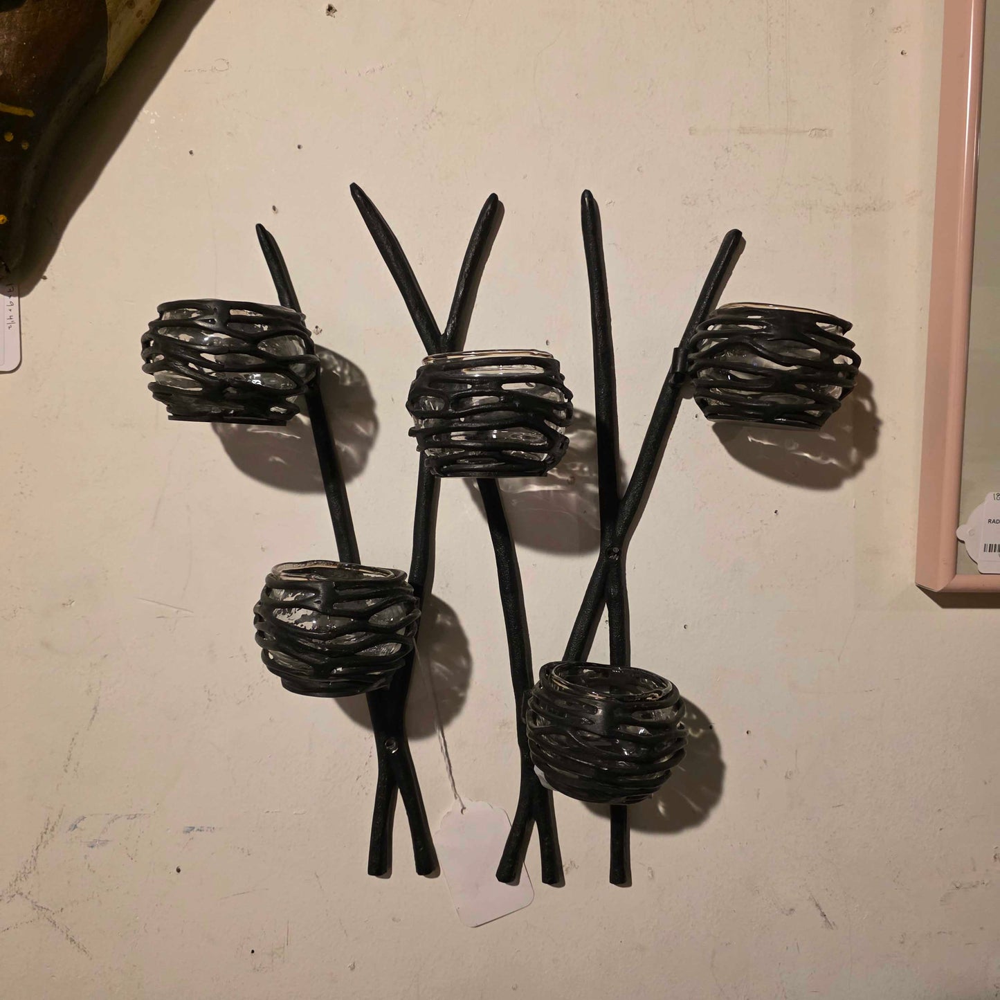 Wrought Iron Wall Display with 5 Candle Cups