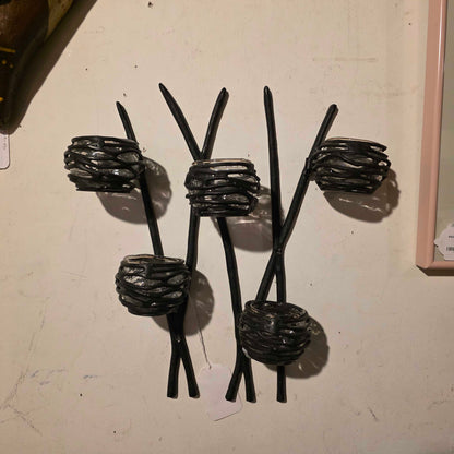 Wrought Iron Wall Display with 5 Candle Cups