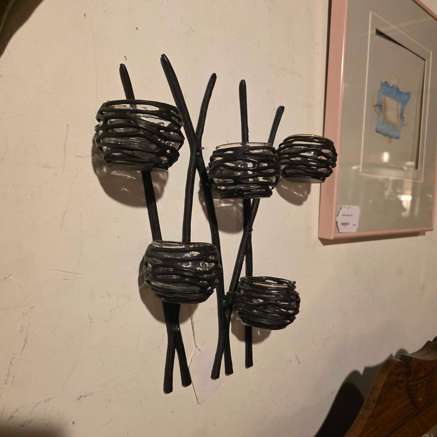 Wrought Iron Wall Display with 5 Candle Cups